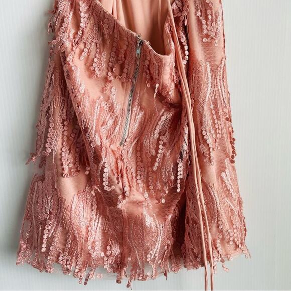Lulu’s Making Magic pink fringe lace up mini dress size large - Picture 4 of 8
